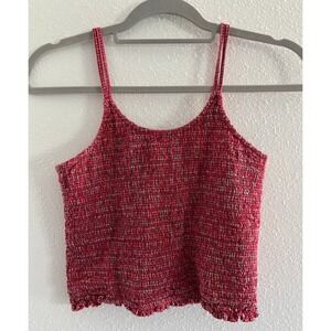 Vintage Plaid Crop Top Womens XL Red Cotton‎ Smocked Ruffle Western 90s Festival